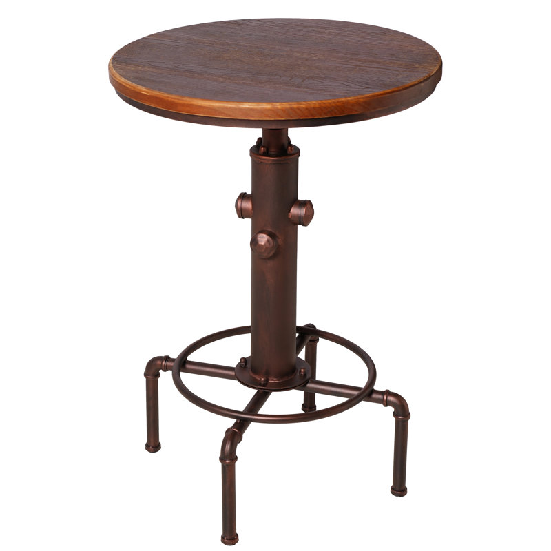 Industrial Bar Table 32.28"-36.22" Height Adjustable Swivel Round Wood Tabletop 23.62" Dia, Kitchen Dining Office Coffee Bistro Pub Table