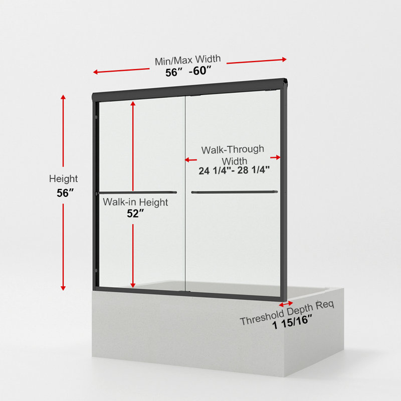 Susurrus 60 In. W X 56 In. H Semi-Frameless Sliding Tub Door In Chrome With 1/4 In Clear Tempered Glass, Chrome