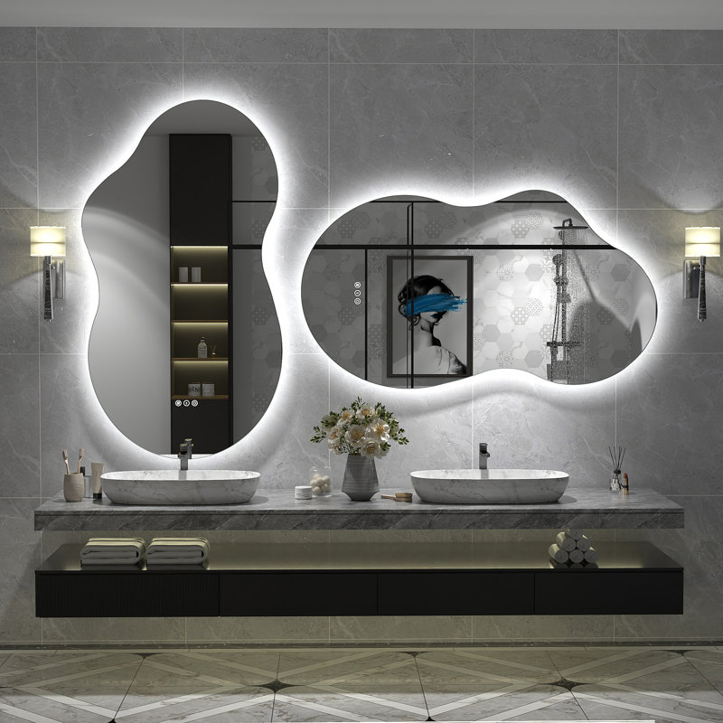  Wayfair Basics® UL Certified LED Anti-Fog Tempered Glass Irregular Bathroom/Vanity Mirror , 49" x 27"