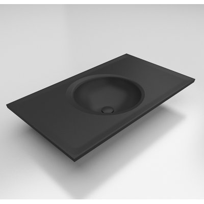 Alma 35.5" Matte Black Polymarble Circular Undermount Bathroom Sink with Overflow