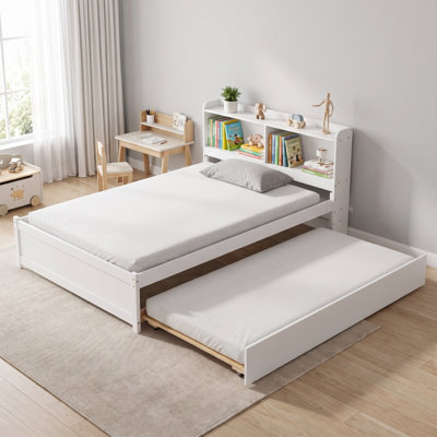 Lit plateforme pour enfant avec bibliothèque et lit gigogne simple