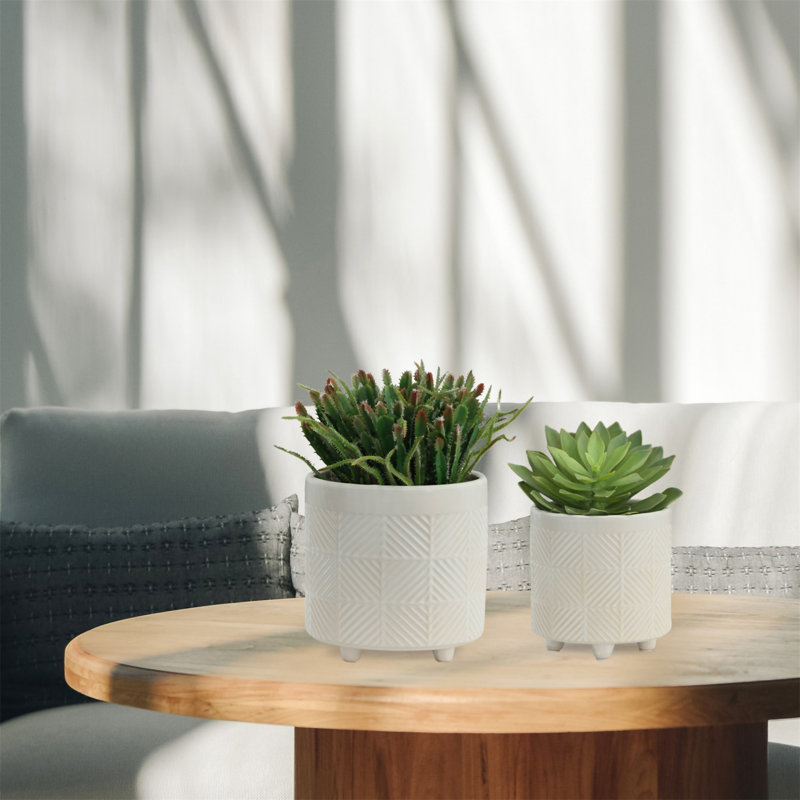 Jardinières texturées S / 2 6/8 po, Blanc