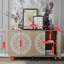 Buffet 59,84 "à 4 portes de style campagnard sculpté, crédence Boho avec tablettes réglables et pieds en bois-131452952
