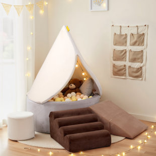 Ensemble de jeu 4 en 1, tente pour enfants en mousse, fosse à balles, blocs d'escalade, coussins