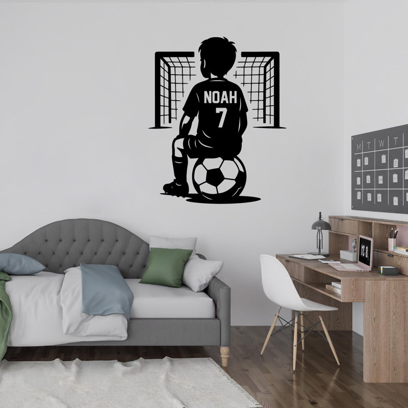 Autocollant mural de football personnalisé, H 27 po x l 22 po, Noir, Oui