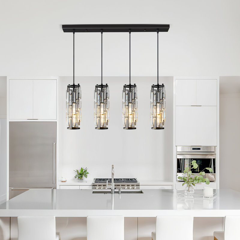 Luminaire suspendu moderne réglable 4 lumières lustres en cristal, Noir