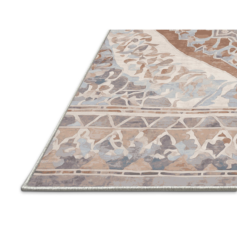 Tapis beige soyeux et moelleux, Rond 8 pi