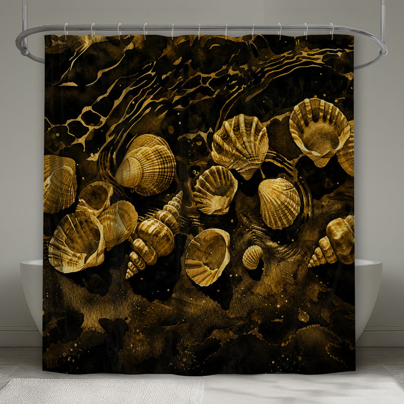 Rideaux de douche Golden Seashells Illustration, L 70 po x H 84 po