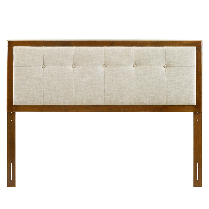 Draper Tufted Fabric and Wood Headboard, Queen, Walnut/Beige