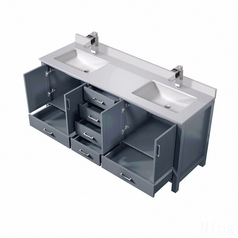 Ensemble de meuble-lavabo double 72 po x P 22 po avec comptoir en quartz blanc et robinet, Gris, 72"