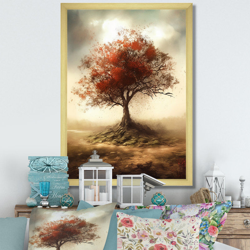 «Blossoming Red Tree In Sand Dunes» sur toile, Cadre doré à une seule photo, H 44 po x l 34 po x P 1,5 po