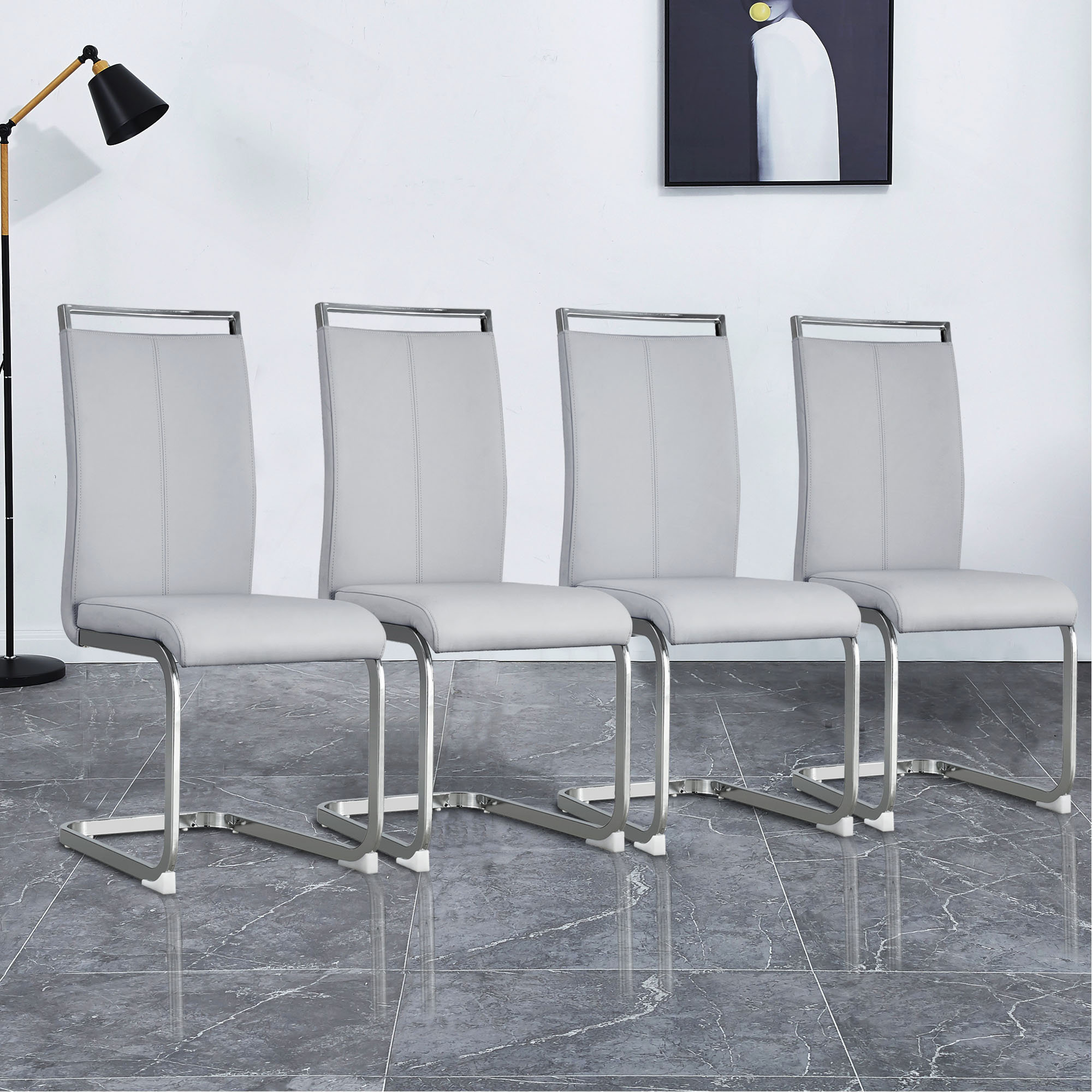 Latitude Run® Modern Dining Chairs, PU Faux Leather High Back ...