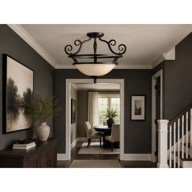 Glass Semi Flush Mount, Oil Rubbed Bronze