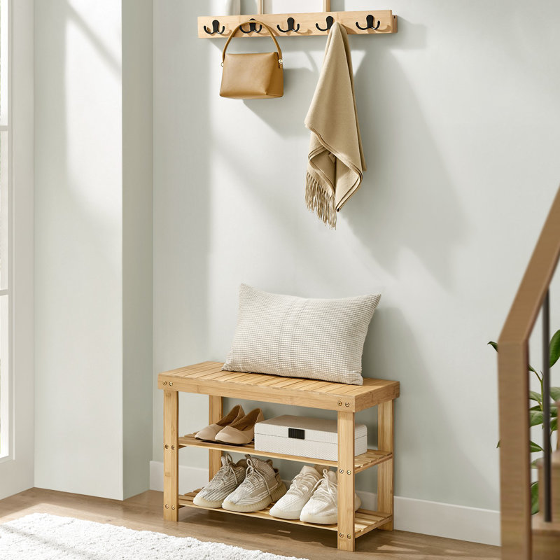 Coat Rack Shoe Bench Set, Beige