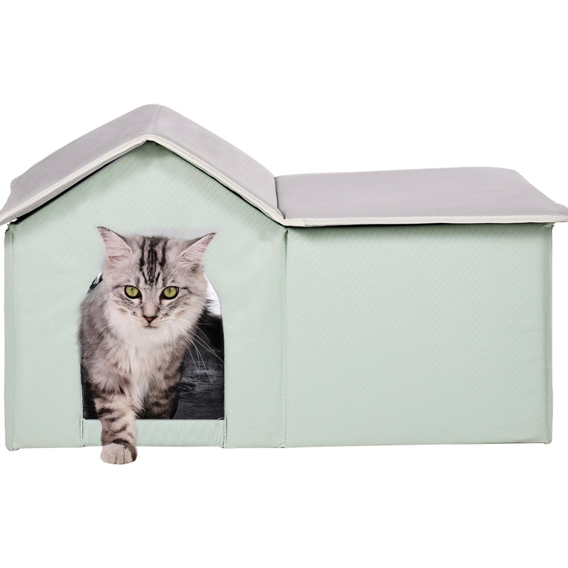 Grande maisonnette pliante chauffée pour chat avec coussin chauffant imperméable de 18 W, élévation de la température de 20 ° C, protection contre les coupures de courant, thermostat intelligent, isolation en aluminium et coton perlé, couverture pour