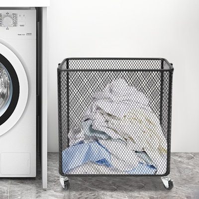 Metal Mesh Laundry Storage Cart, Laundry Basket With Wheels
