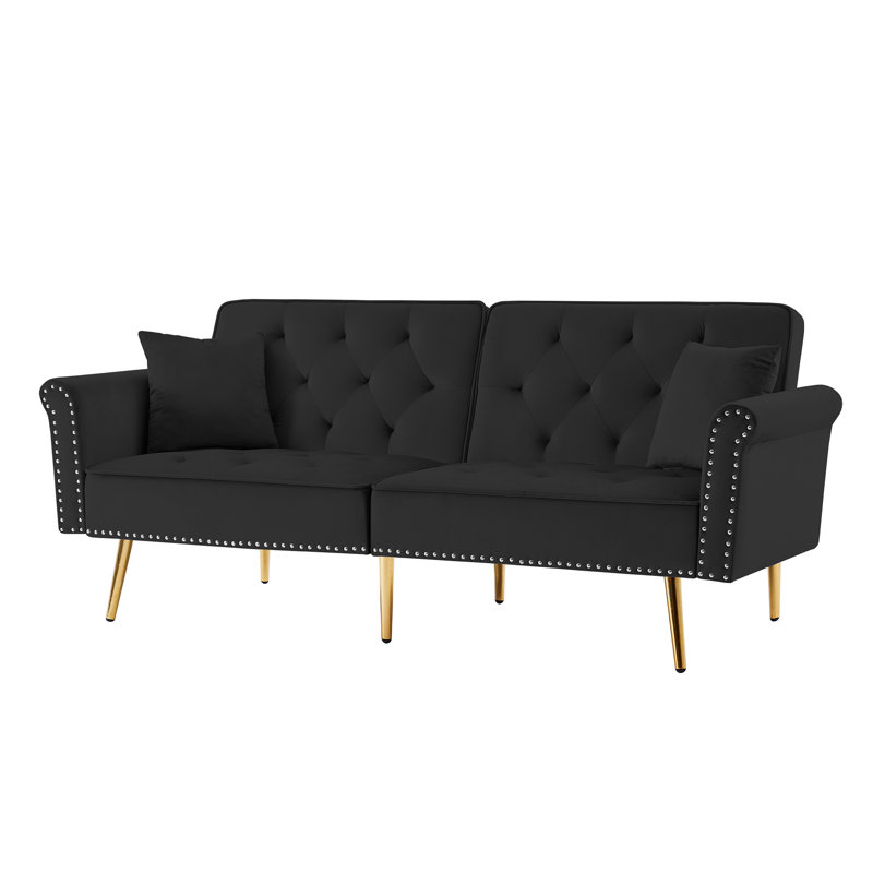 Canapé-lit simple à dossier capitonné en velours de 76,7 po de largeur, H 32,2 po x l 76,7 po x P 33 po