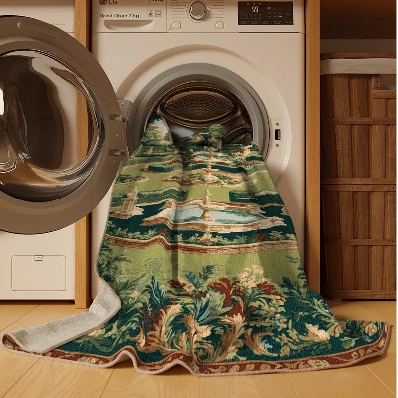 Tapis brun français lavable à la machine, Rond 3 pi