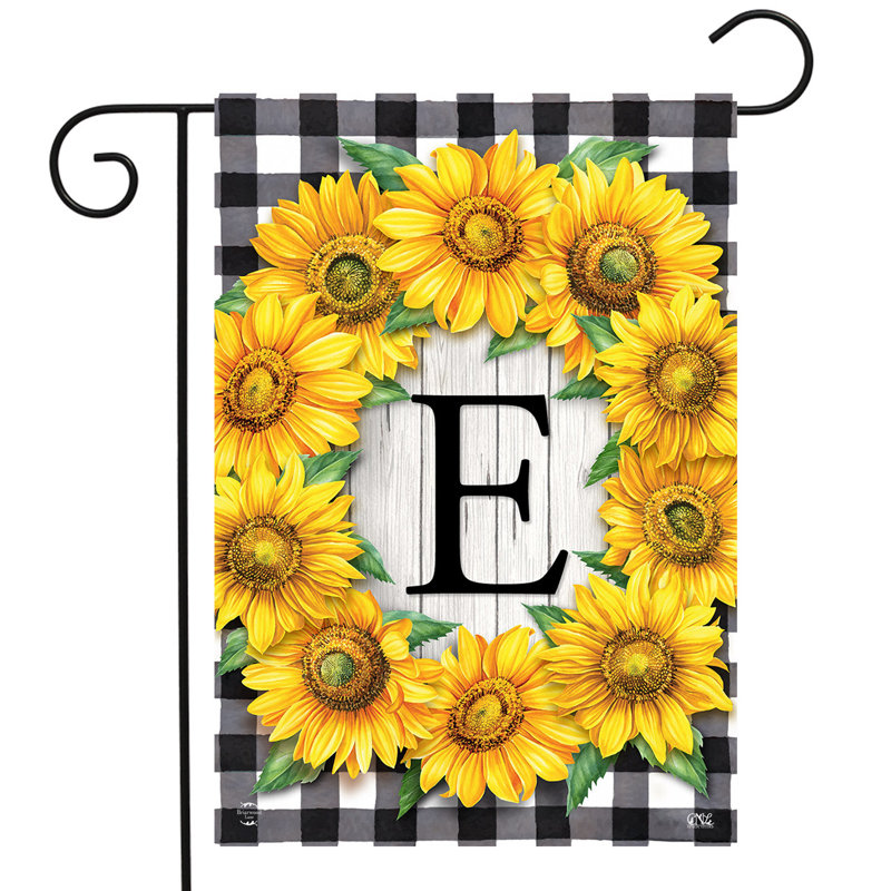 Drapeau de jardin tournesols monogramme E