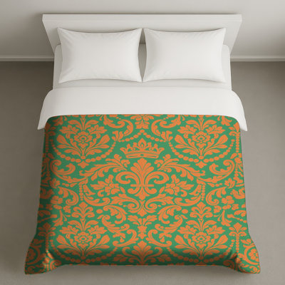 Housses de couette damassées orange et vertes