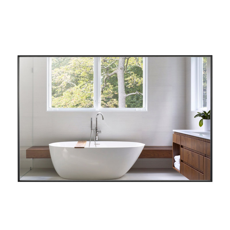 Modern & Contemporary Rectangle Bathroom Vanity Mirror Metal Framed Wall Mirror, 36" x 24", Black