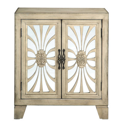 Armoire console blanche antique - 2 portes rectangulaires effilées avec pattes de rangement et 1 miroir assemblé à l'avant avec miroir l 28 po x P 15 po H 32 po