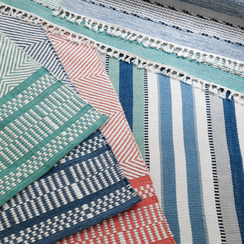 Eastman Handwoven Recycled PET Indoor/Outdoor Rug in Blue/White/Gray, Rectangle 5' x 8'