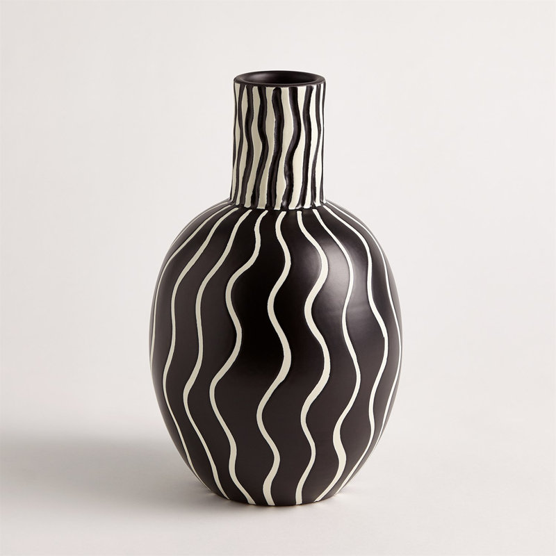 Black and White Ceramic Gourd Vase, 11" Tall