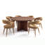 Ensemble de table de salle à manger ronde en placage de bois de 60 pouces avec 6 fauteuils à dossier arrondi en velours-470850352
