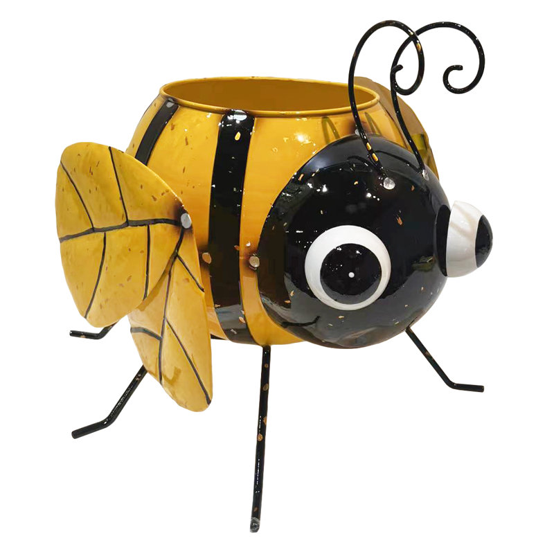 Metal Bumblebee Planter Garden Art Flower Pot Yard Art Decoration