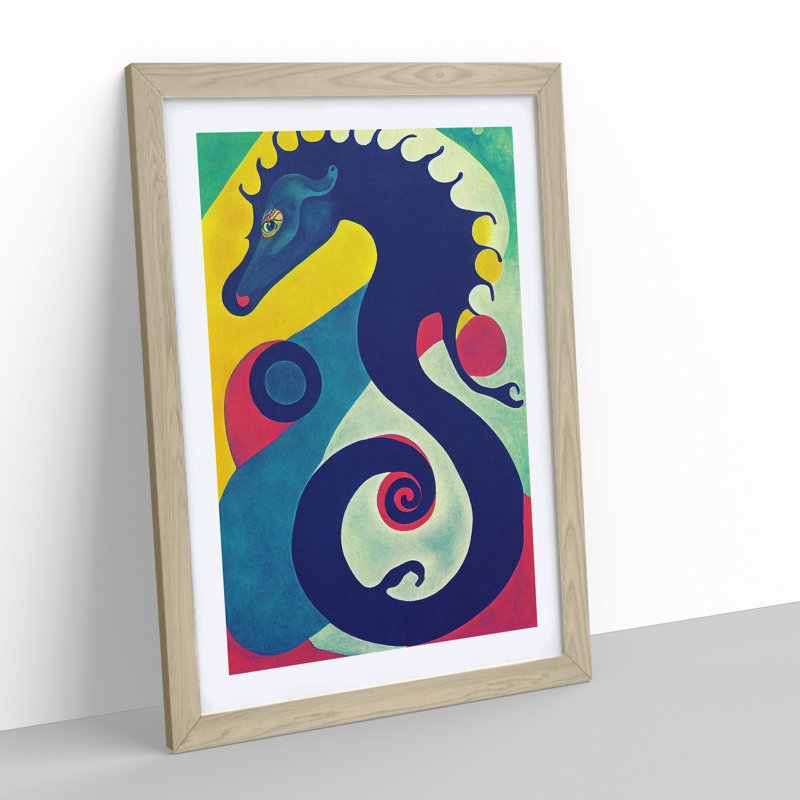 Artful Seahorse - Wall Art, 64cm H x 46cm W x 2cm D, Oak Framed Paper
