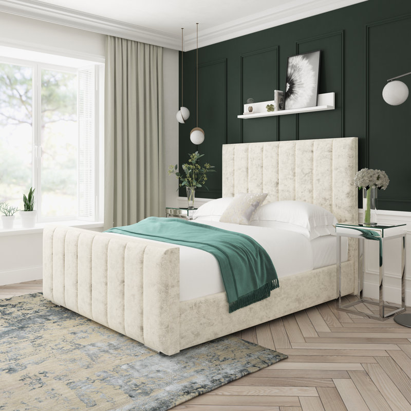 Oakley Crushed Velvet Upholstered Ottoman Bed Frame, Cream, Single (3')