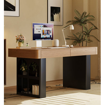 Bureau de travail rétro avec deux tiroirs et rangement latéral