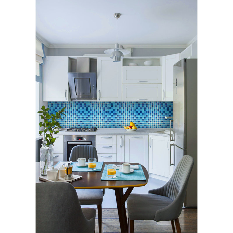 Carreau de mosaïque en verre à bord droit pour piscine 0,9 po x 0,9 po, Bleu plage
