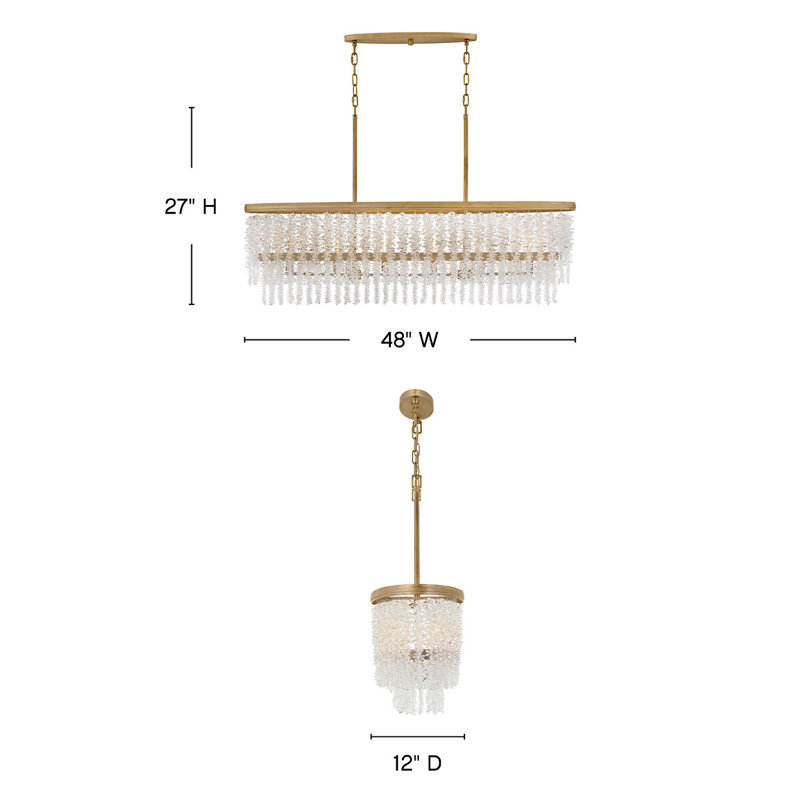 Rubina 48" Six-Light Linear Multi-Tier Chandelier w/ Hand-Strung Crystal Strands