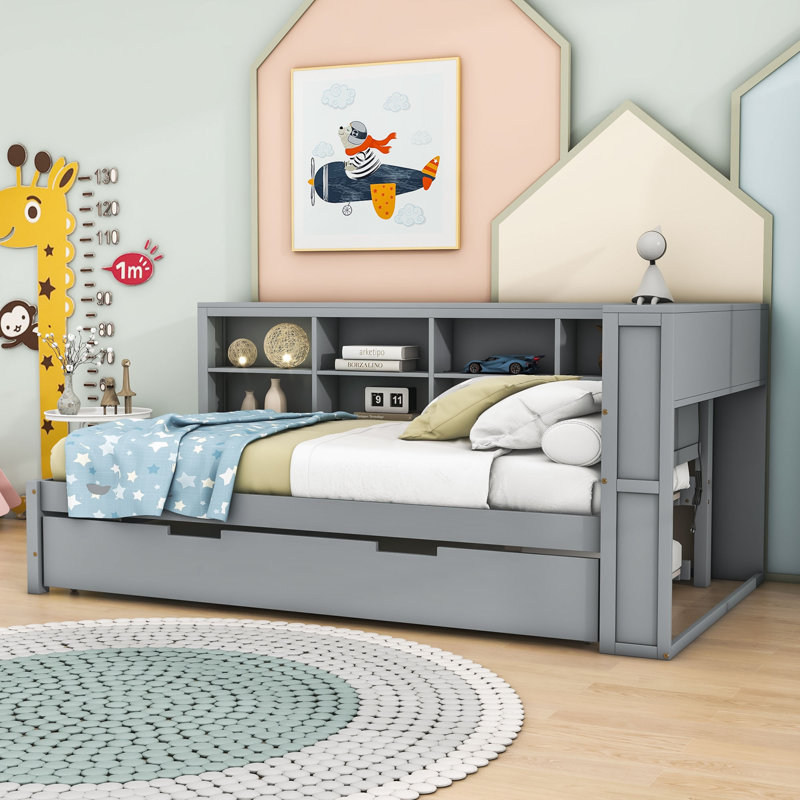 Lit de jour avec couchette Nagely, Gris, Lit simple
