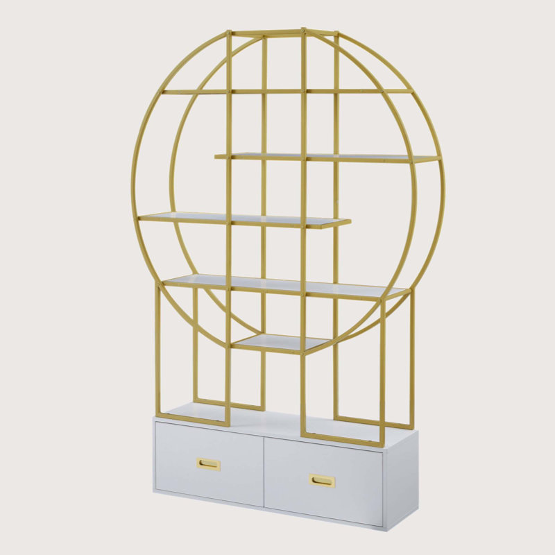 Nariya 5 Tiers Steel Round Office Bookcase,High-quality MDF Board Bookshelf with Open Display Shelf and 2 Drawers