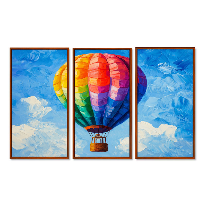 Montgolfière - Ensemble de décoration murale montgolfière, 28" H x 36" W, Reproduction avec cadre flottant, Brun