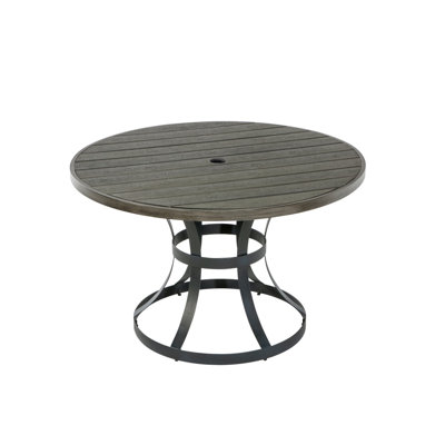 Steel Patio Table With Poly Wood Top And Umbrella Hole by Red Barrel Studio