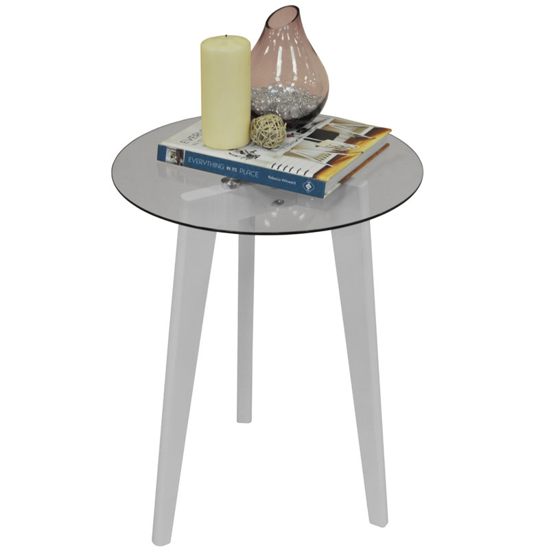 Glass Top End Table, White, Clear