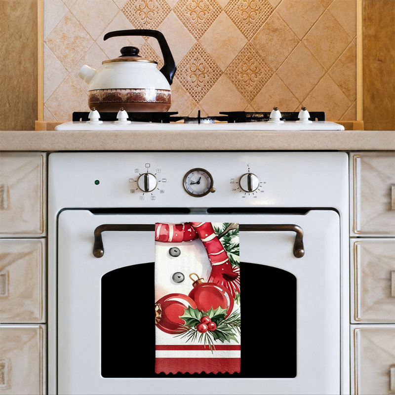  Linge de cuisine en microfibre de Noël, linges à vaisselle réutilisables absorbants, décoration résistante à la décoloration, 16 po x 24 po, ornement rouge bonhomme de neige graphique