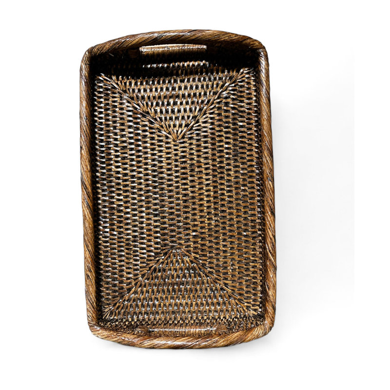 Burma Rattan Decorative Tray, 3.5" H x 20.5" W x 13.5" D, White Wash