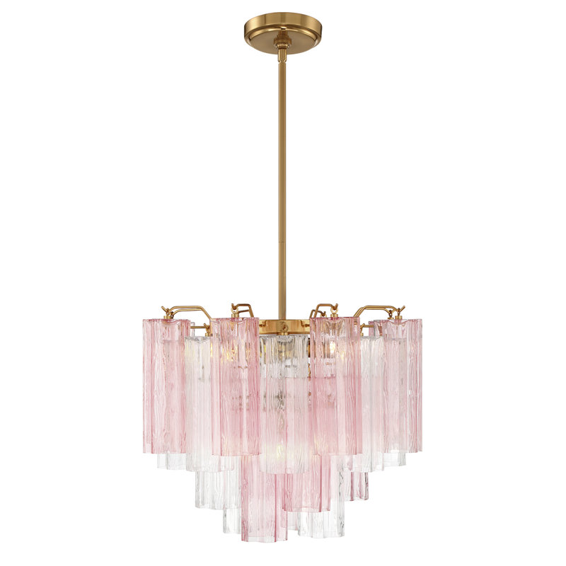 Mexborough Chandelier, Pink/Aged Brass, 13.75" H x 17.75" W x 17.75" D, 4 Lights