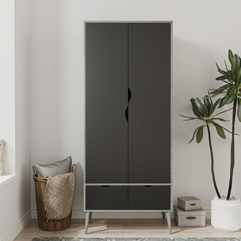 Hortencia Solid Wood Wardrobe, Ash Grey Black