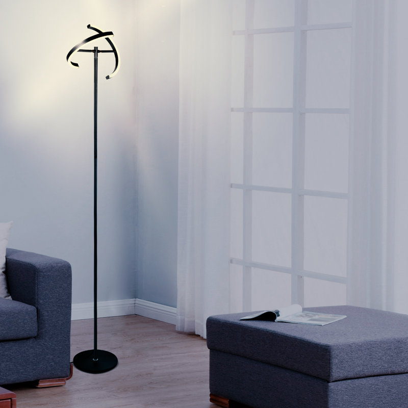 Lampe sur pied DEL industrielle à 2 lumières avec gradateur 3 voies Halo Split, Noir