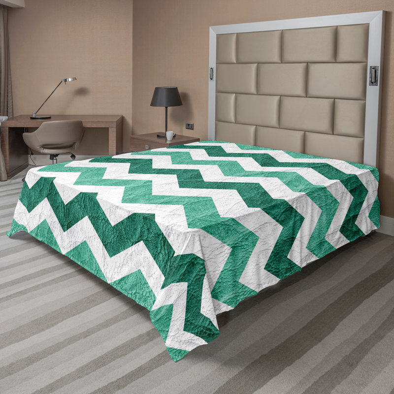 Ambesonne Geometric Top Flat Sheet Pastel Chevrons Green Mint Green Dark Green, Full / Double
