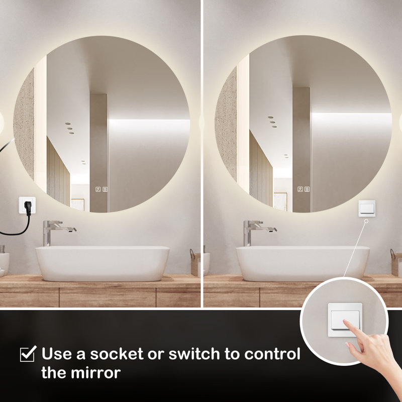 Miroir de salle de bain rond Naliyah, 48 po x 48 po
