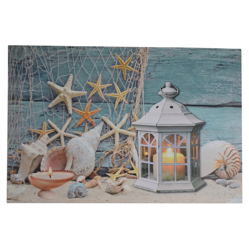 Impression sur toile avec étoile de mer et coquillage à DEL
