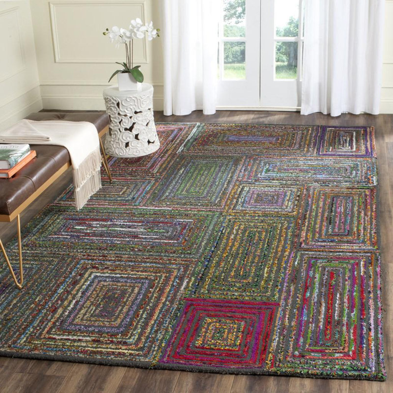 Anaheim Nantucket Hand Tufted Wool/Cotton Geometric Rug in Pink/Green, Rectangle 5' x 8'