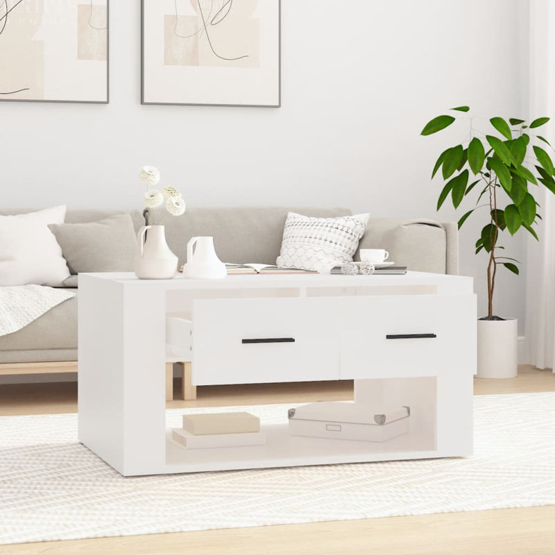 Nistor Floor Shelf Coffee Table with Storage, White